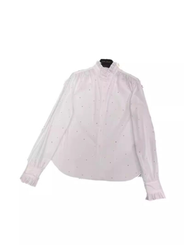 New French style versatile commuting high-end diamond-studded long-sleeved stand-up collar shirt - Image 2