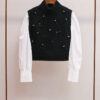New French style splicing fake two-piece beaded half-high collar knitted top for women
