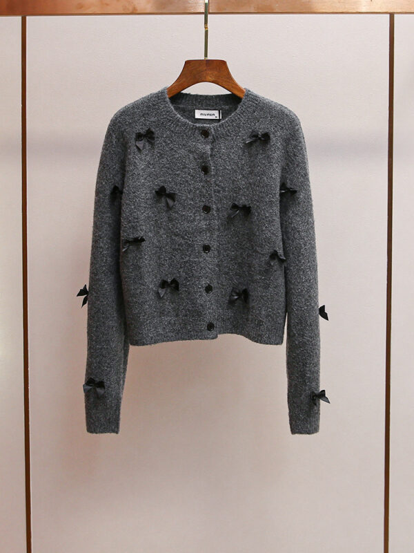 New Korean style autumn versatile age-reducing bow short knitted cardigan