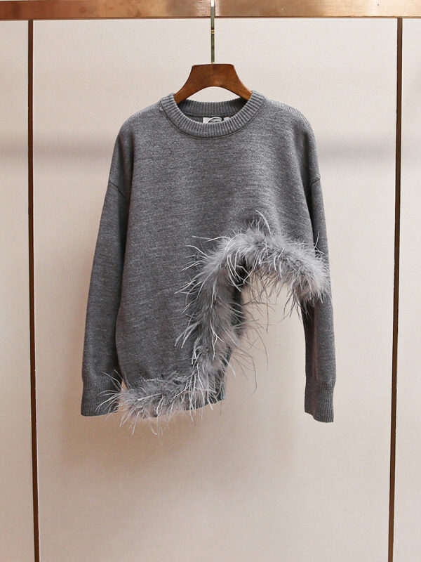 New fashion design lazy style irregular feather hem knitted sweater - Image 2