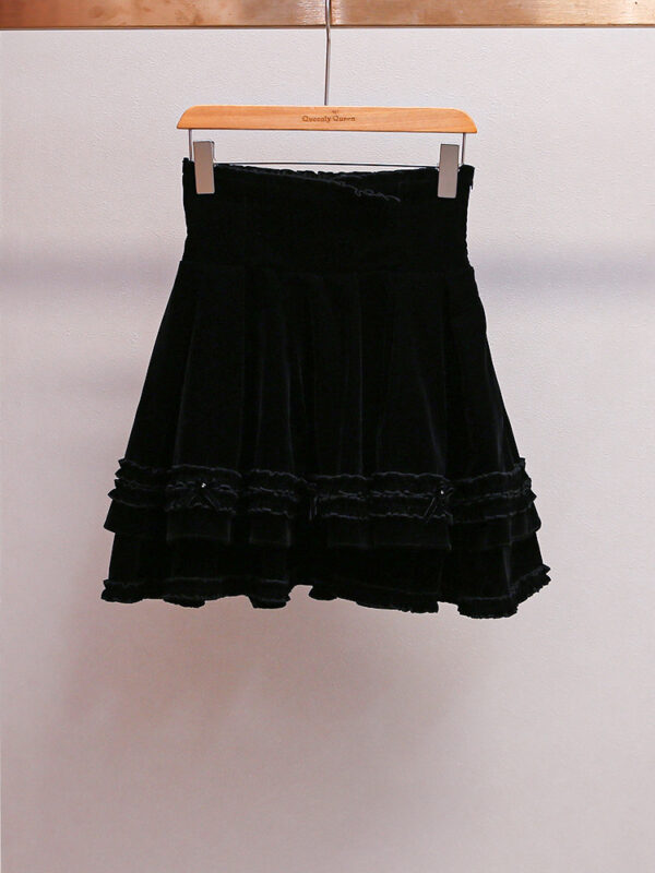 Korean princess style all-match wood ear edge bow velvet skirt for women