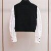 New French style splicing fake two-piece beaded half-high collar knitted top for women - Image 2