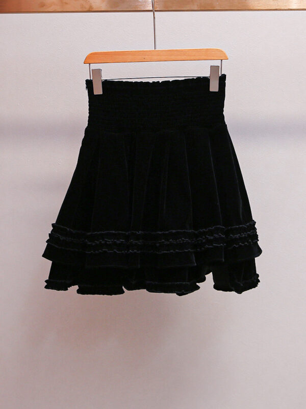 Korean princess style all-match wood ear edge bow velvet skirt for women - Image 2
