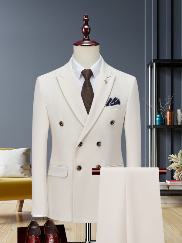 C40832   High-end solid color suit business casual men's Korean style double-breasted double-opening - Image 2